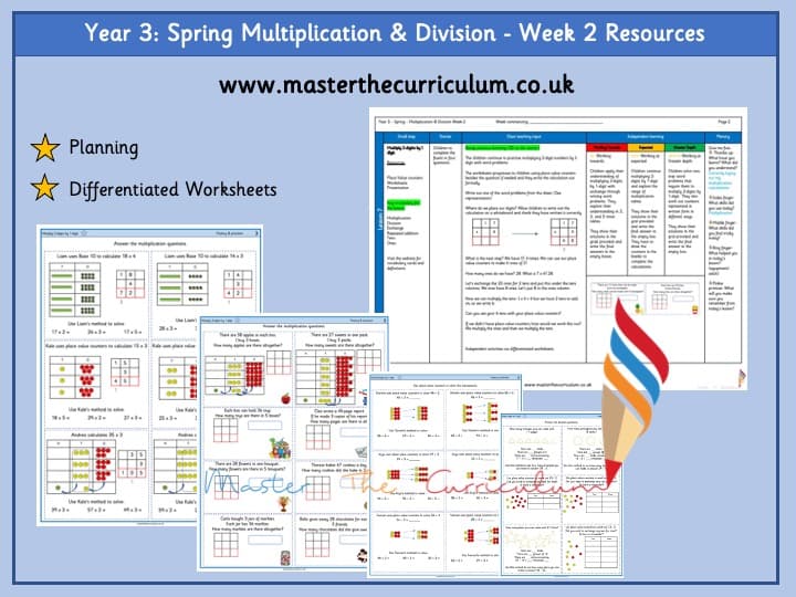 Cover of Year 3 – Spring – Week 2 – Editable Multiplication & Division Differentiated Sheets