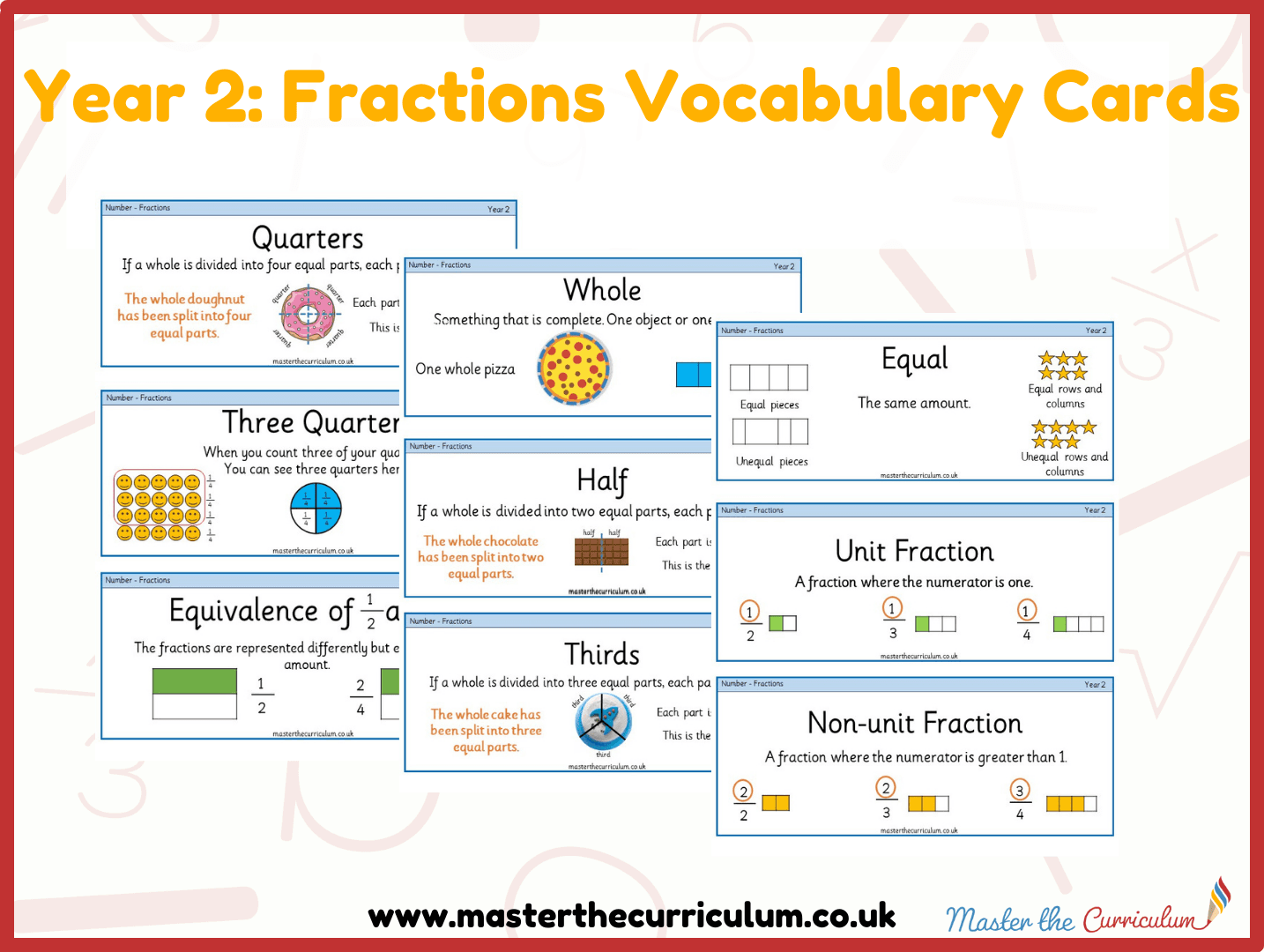 Cover of Year 2- Fractions Vocabulary and Assessment