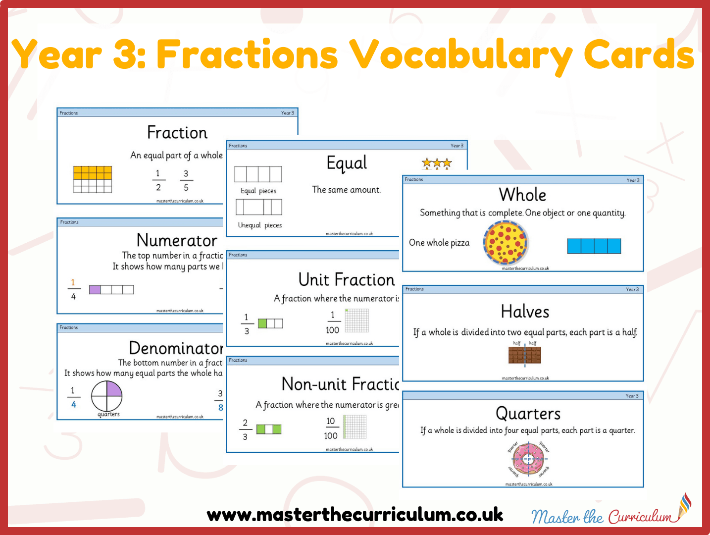 Cover of Year 3- Fractions Vocabulary and Assessment