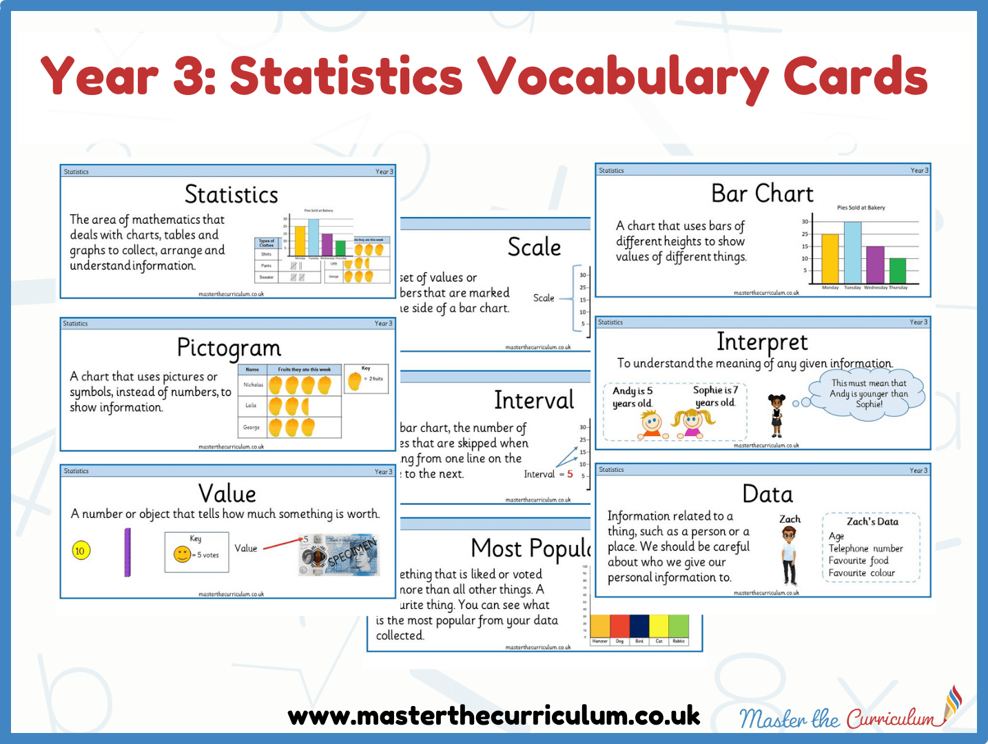 Cover of Year 3- Statistics Vocabulary and Assessment
