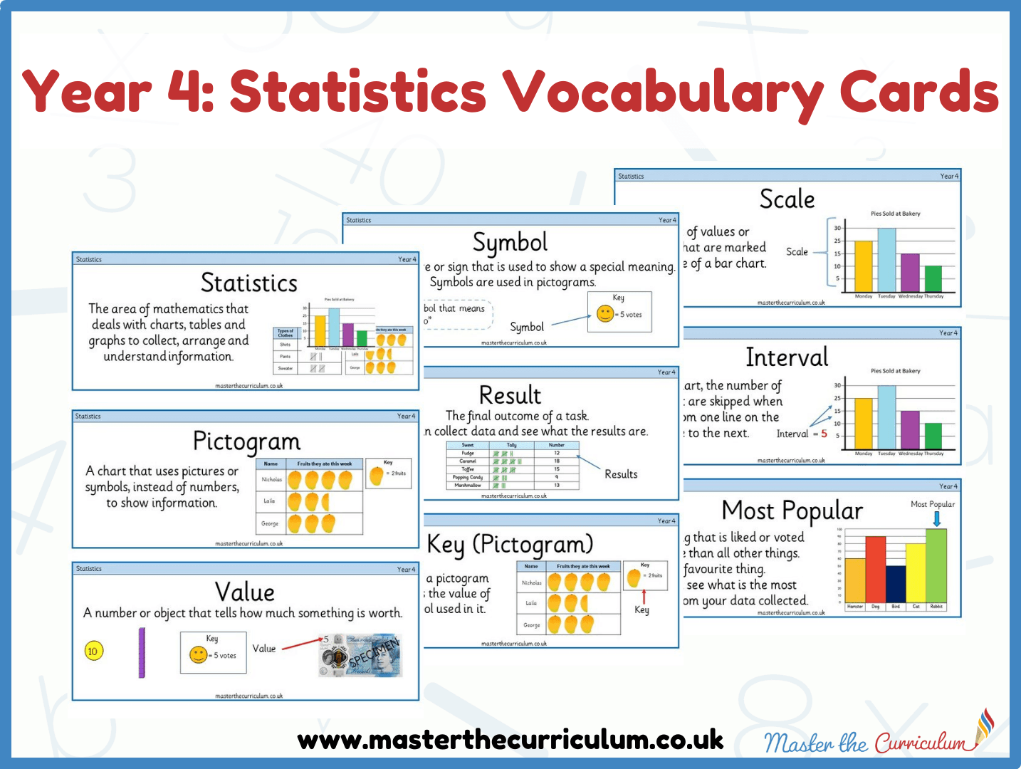 Cover of Year 4- Statistics Vocabulary and Assessment