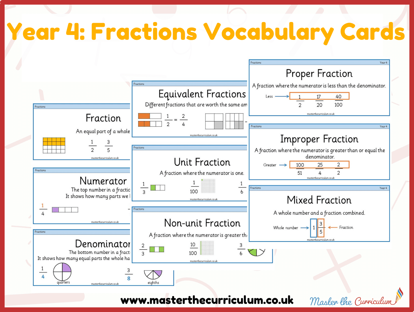Cover of Year 4- Fractions Vocabulary and Assessment