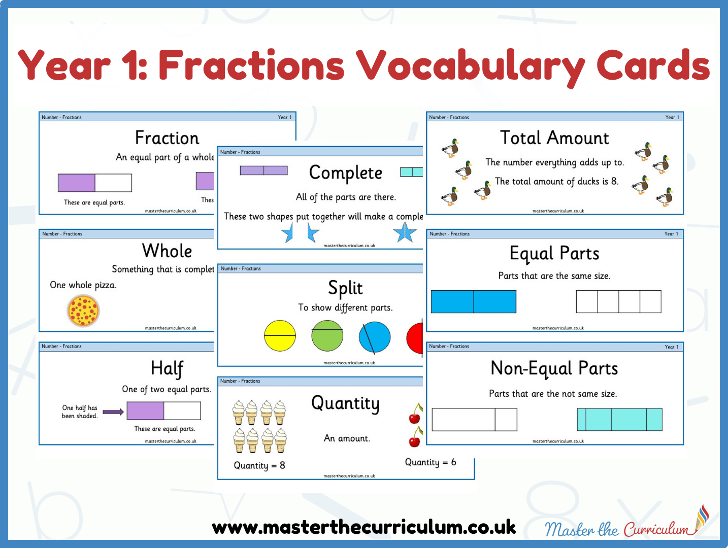 Cover of Year 1 – Fractions Vocabulary Cards