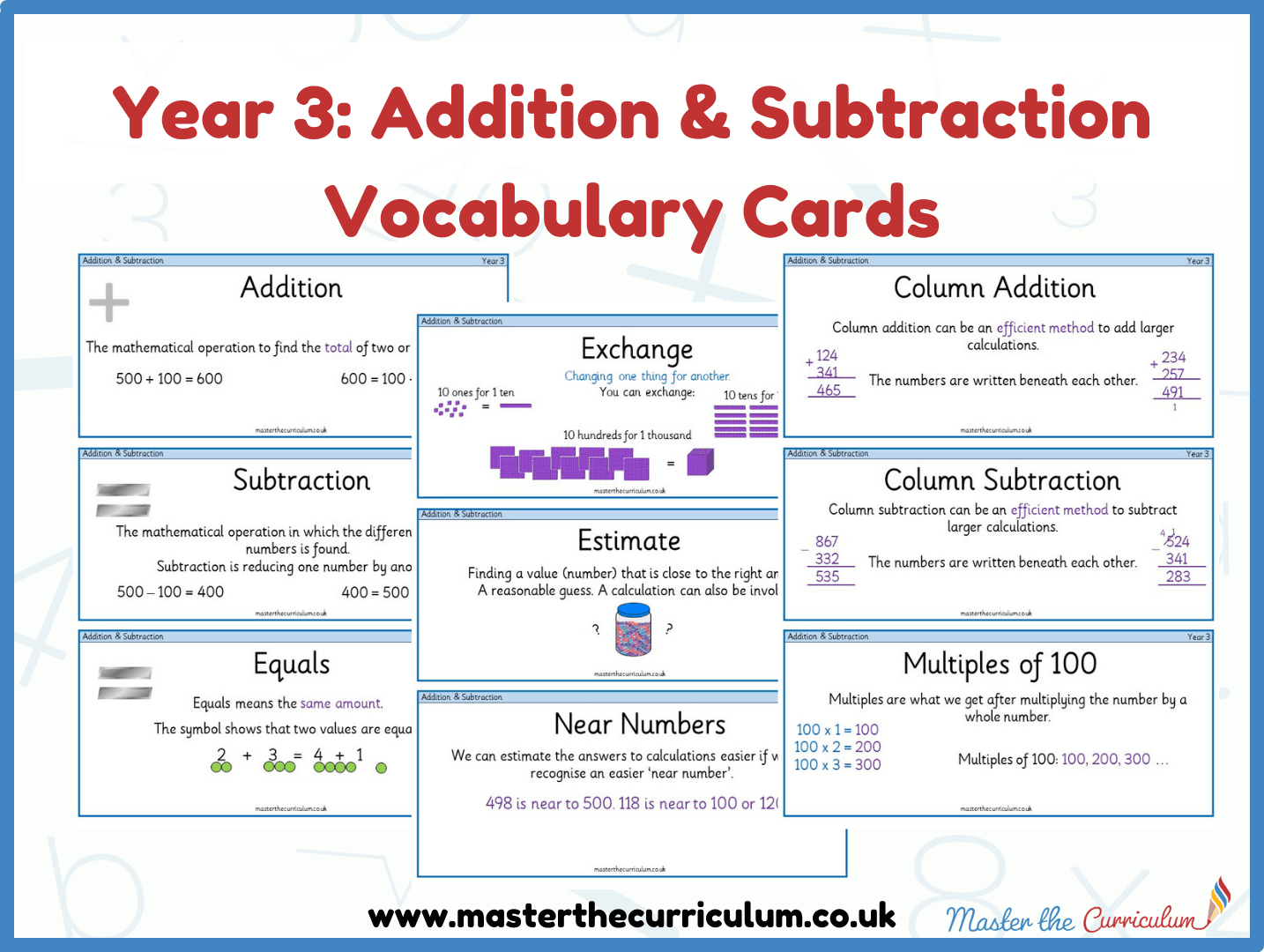 Cover of Year 3 – Addition & Subtraction Vocabulary Cards