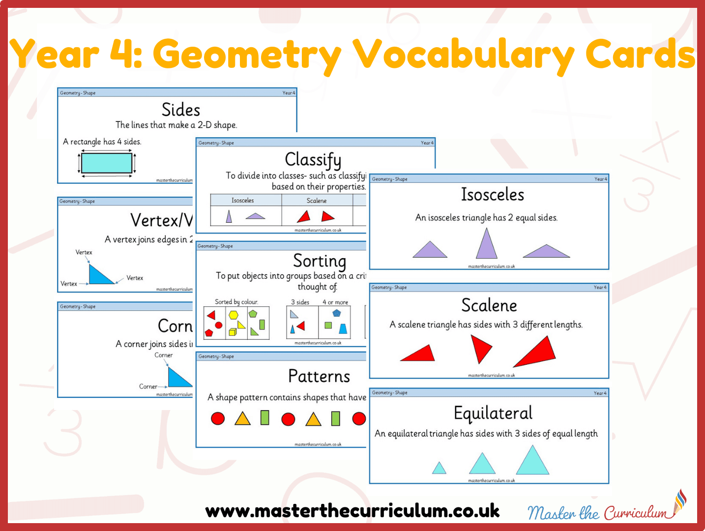 Cover of Year 4 Geometry Vocabulary Cards