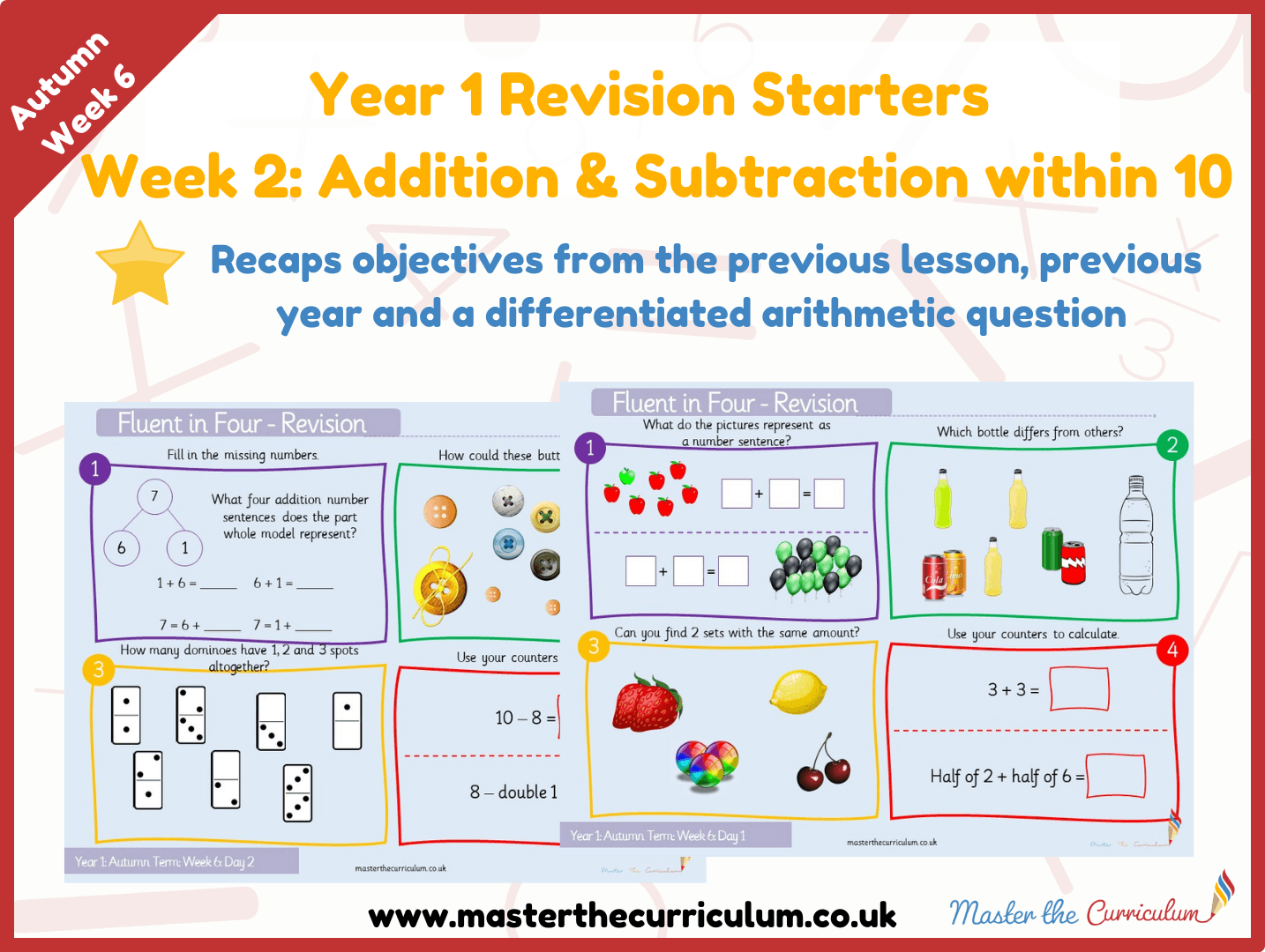 Cover of Year 1 20/21 Revision Starters – Week 2 Addition & Subtraction within 10