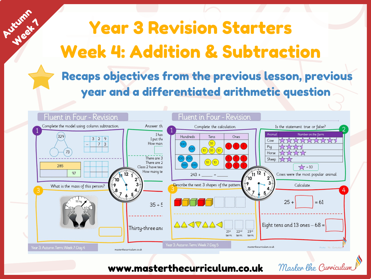Cover of Year 3 – Autumn – Week 4 Addition & Subtraction Revision Starters V2.0