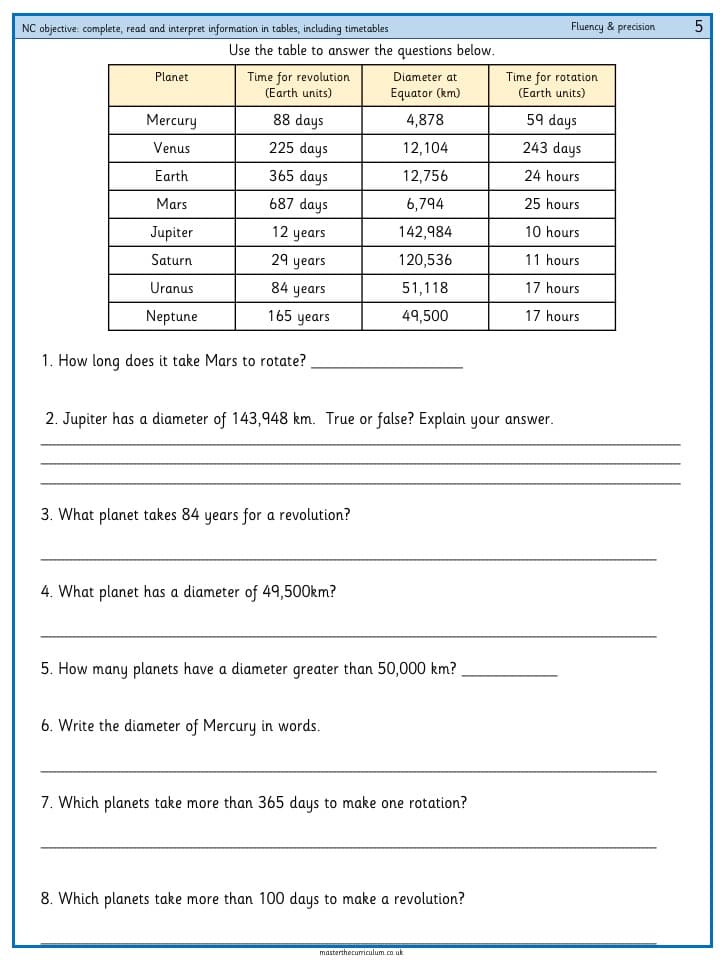 Cover of Complete, read and interpret information in tables, including timetables – 1