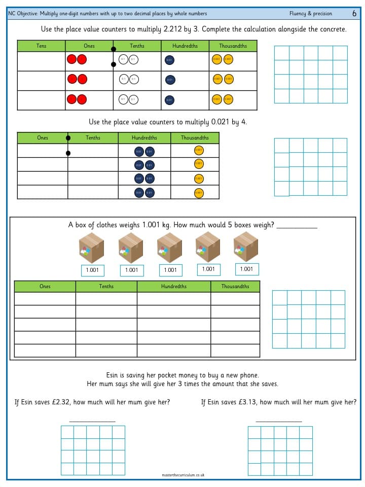 Cover of Multiply one-digit numbers with up to two decimal places by whole numbers