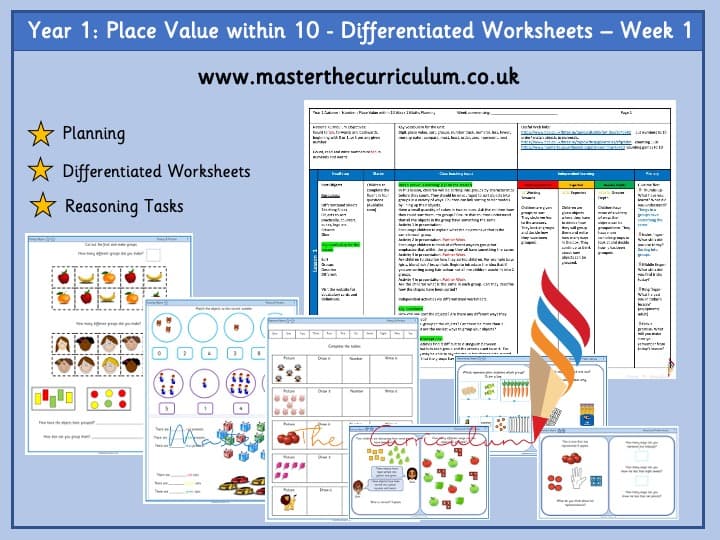 Cover of Year 1 – Week 1 Editable Differentiated Worksheets- Place Value Within 10