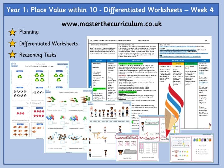 Cover of Year 1 – Week 4 – Place Value To 10 Differentiated Worksheets
