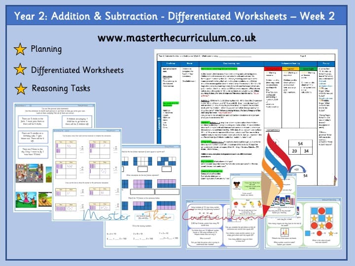 Cover of Year 2- Addition and Subtraction – Week 2 Differentiated Worksheets