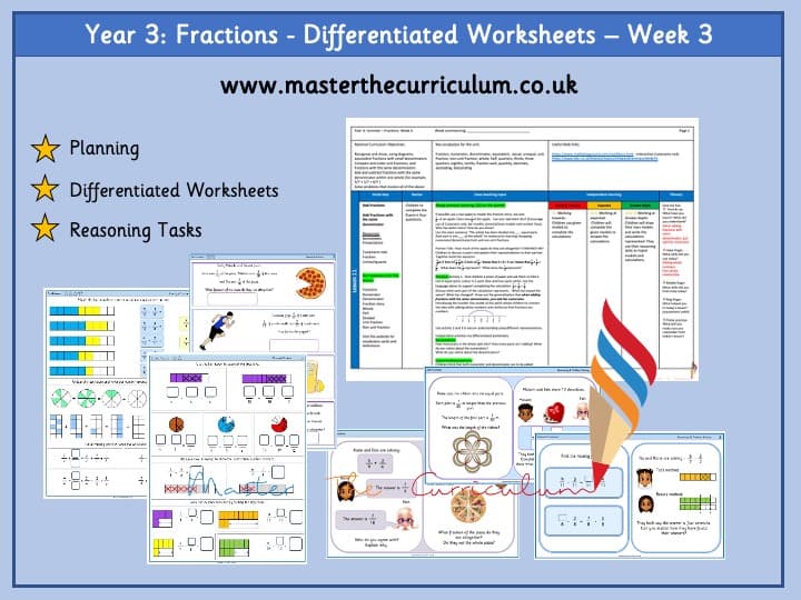 Cover of Year 3 – Summer – Week 3 – Editable Fractions Differentiated Sheets