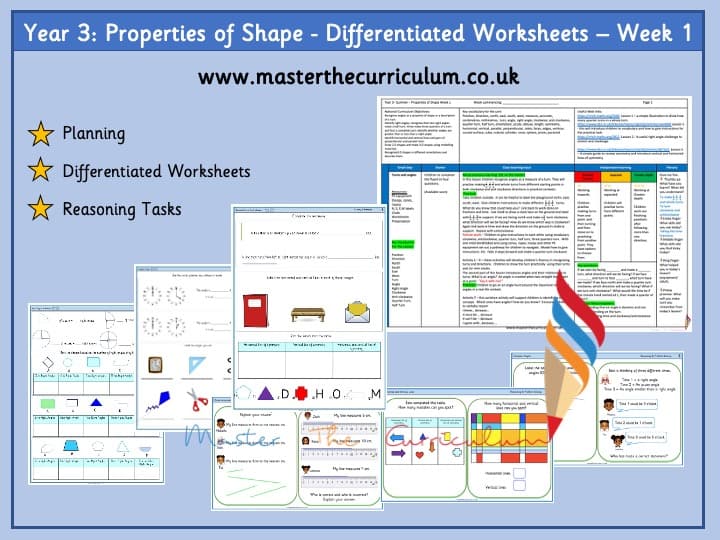 Cover of Year 3– Summer – Week 1 – Editable Properties of Shape Differentiated Sheets