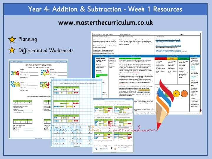 Cover of Year 4- Week 1 Addition and Subtraction Differentiated Worksheets