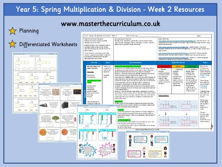 Cover of Year 5 – Spring – Week 2 – Editable Multiplication & Division Differentiated Sheets