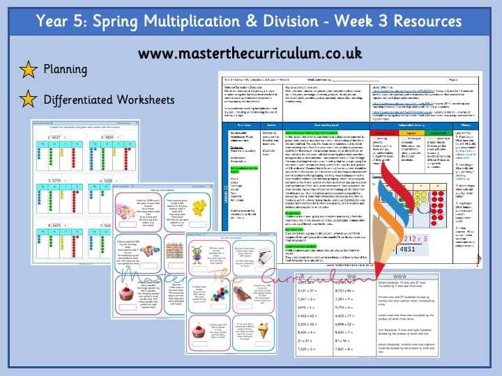 Cover of Year 5 – Spring – Week 3 – Editable Multiplication & Division Differentiated Sheets