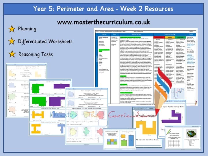 Cover of Year 5 – Editable Perimeter and Area Differentiated Worksheets – Week 2
