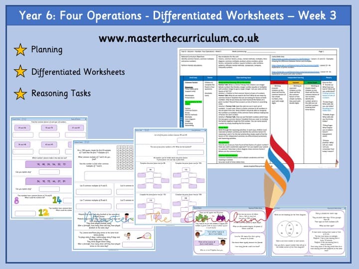 Cover of Year 6- Four Operations – Week 3- Editable Differentiated Worksheets