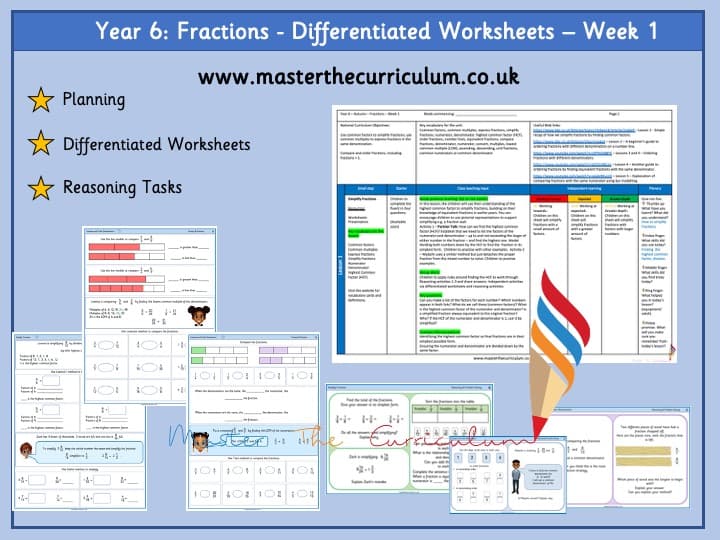 Cover of Year 6 – Autumn – Week 1 – Editable Fractions Differentiated Sheets