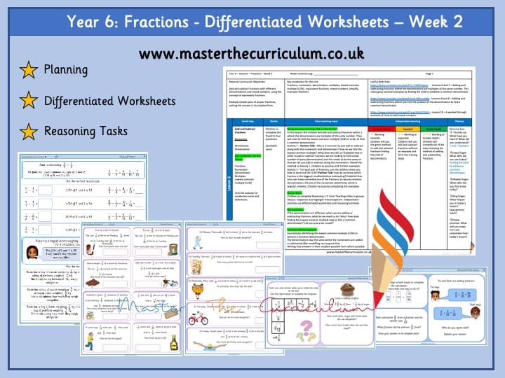 Cover of Year 6 – Autumn – Week 2 – Editable Fractions Differentiated Sheets