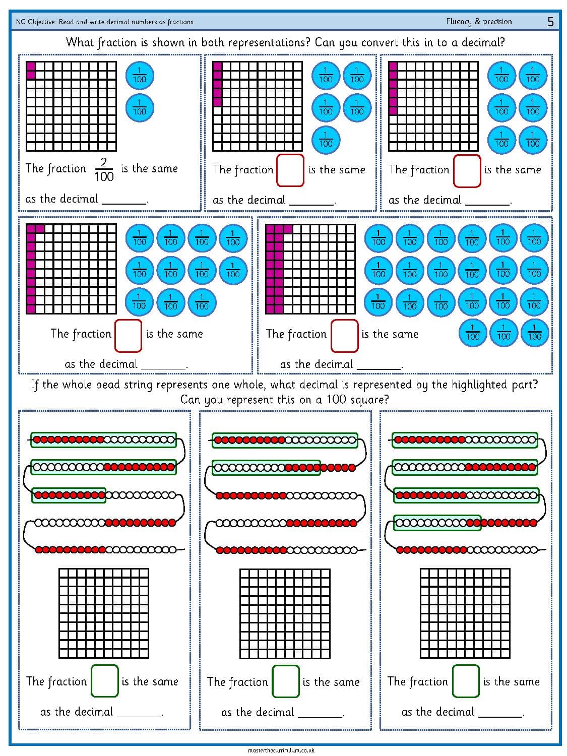 Cover of Read and write decimal numbers as fractions – 2