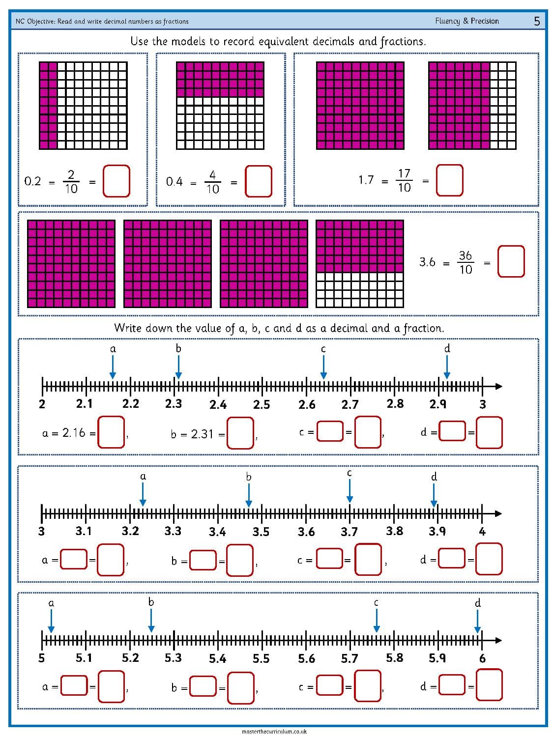 Cover of Read and write decimal numbers as fractions – 3