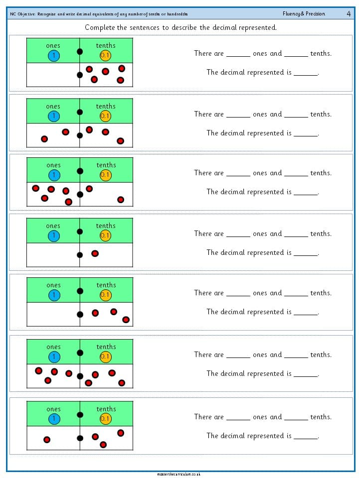 Cover of Recognise and write decimal equivalents of any number of tenths or hundredths – 6