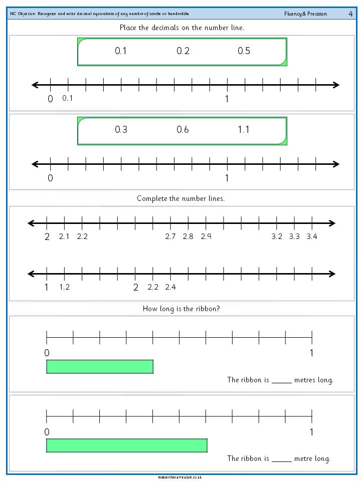 Cover of Recognise and write decimal equivalents of any number of tenths or hundredths – 8