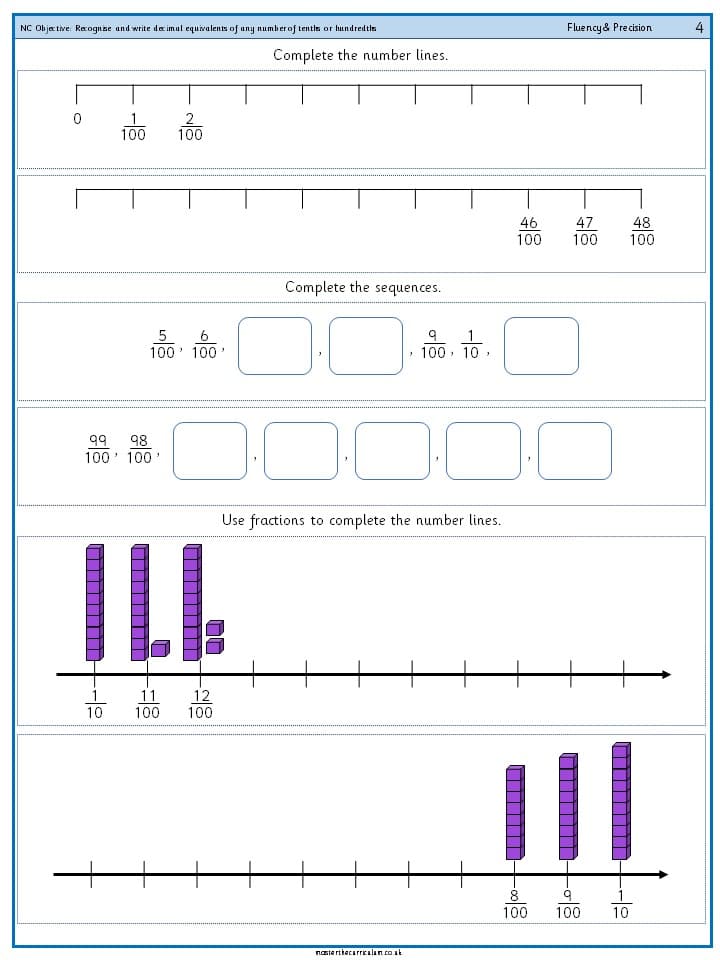 Cover of Recognise and write decimal equivalents of any number of tenths or hundredths – 9