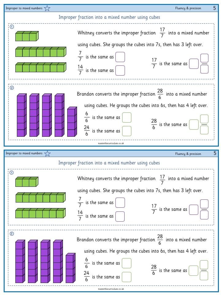 Cover of Recognise mixed numbers and improper fractions – 2