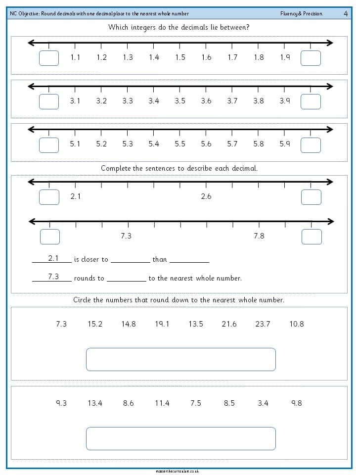 Cover of Round decimals with one decimal place to the nearest whole number