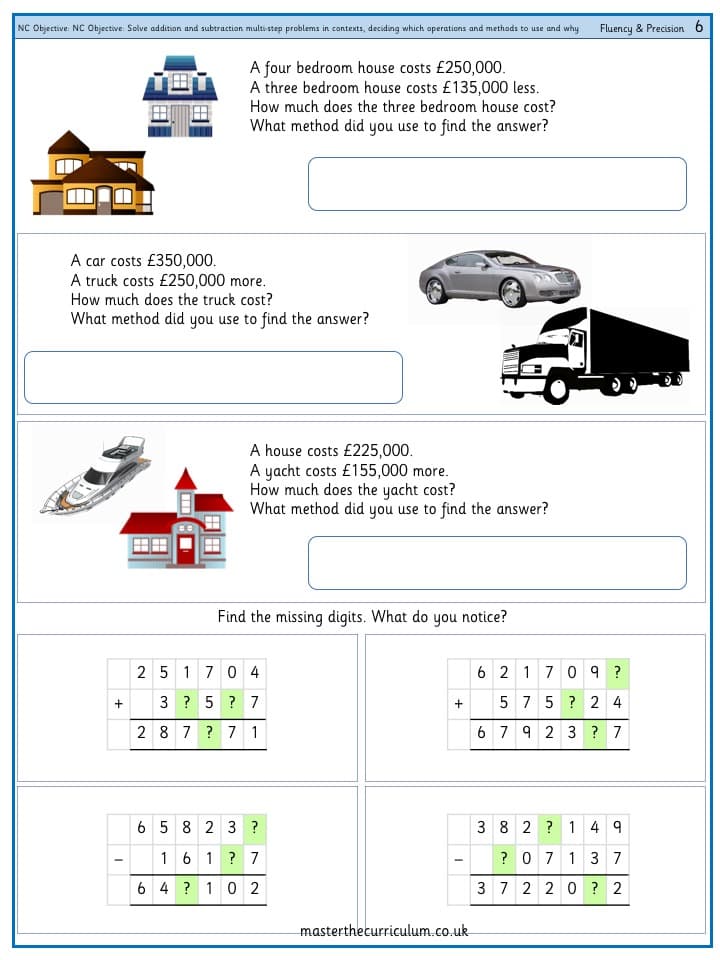 Cover of Solve addition and subtraction multi-step problems in contexts, deciding which operations and methods to use and why