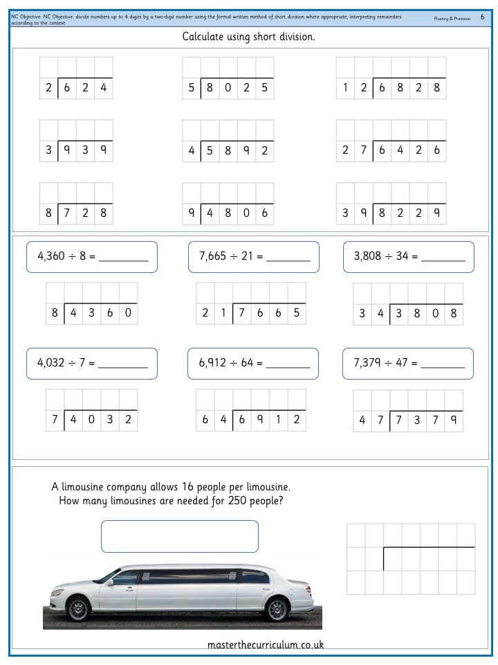 Cover of Divide numbers up to 4 digits by a two-digit number using the formal written method of short division