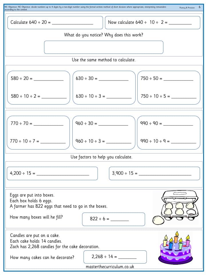 Cover of Divide numbers up to 4 digits by a two-digit number using the formal written method of short division where appropriate