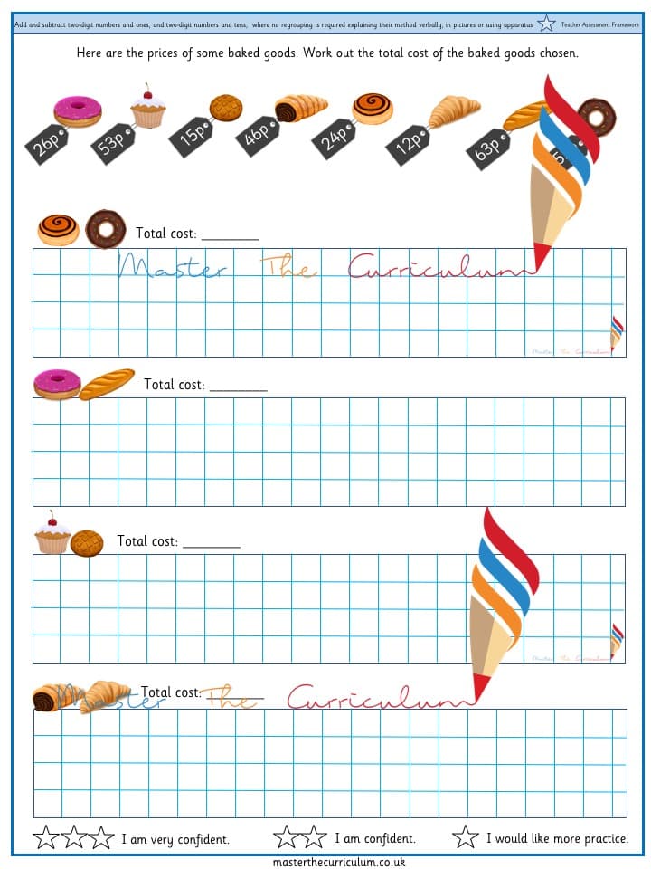 Cover of Add and subtract two-digit numbers and ones, and two-digit numbers and tens, where no regrouping is required, explaining their method verbally, in pictures or using apparatus
