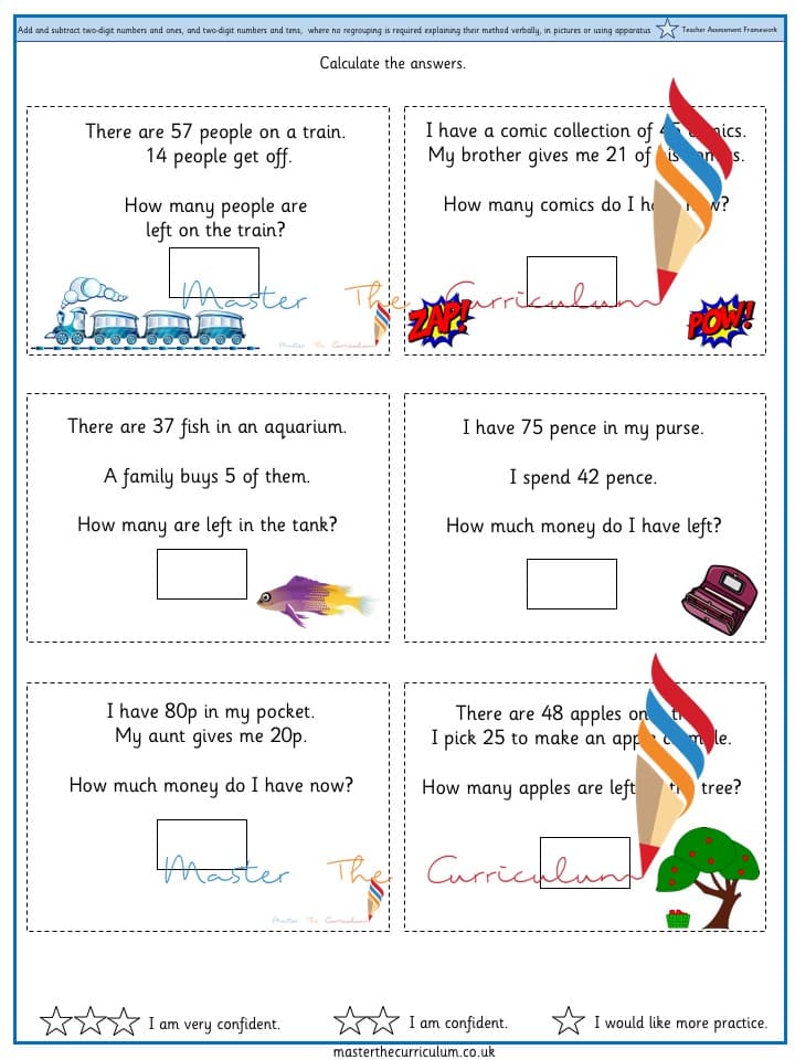 Cover of Add and subtract two-digit numbers and ones, and two-digit numbers and tens, where no regrouping is required, explaining their method verbally, in pictures or using apparatus