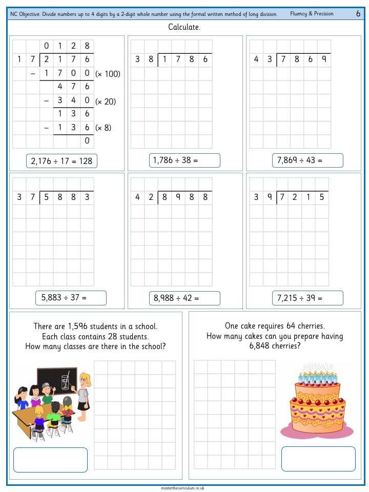 Cover of Divide numbers up to 4 digits by a two-digit whole number using the formal written method of long division