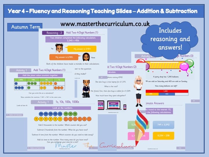 Cover of Year 4 – Editable Addition and Subtraction Fluency & Reasoning Teaching Slides
