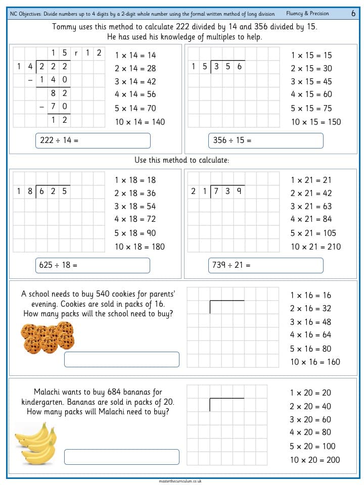 Cover of Divide numbers up to 4 digits by a two-digit whole number using the formal written method of long division