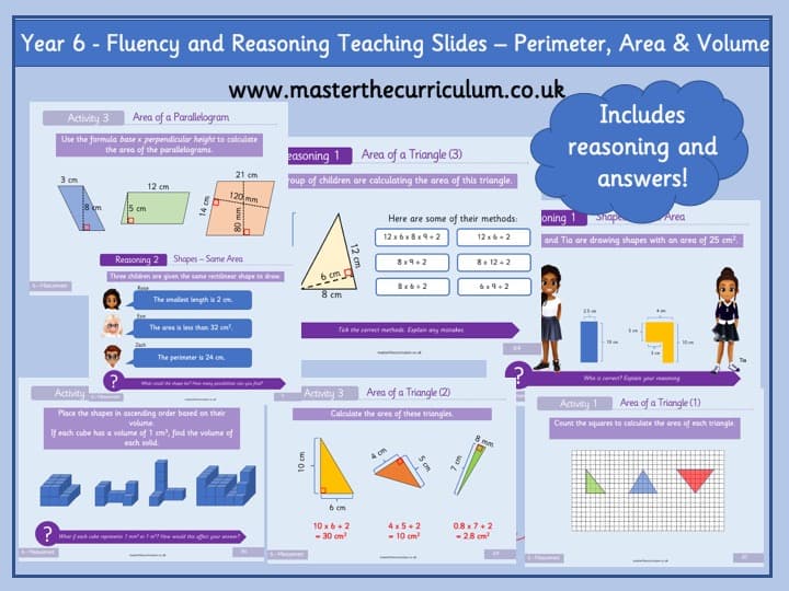 Cover of Year 6 – Perimeter, Area and Volume Editable Teaching Slides – Fluency and Reasoning