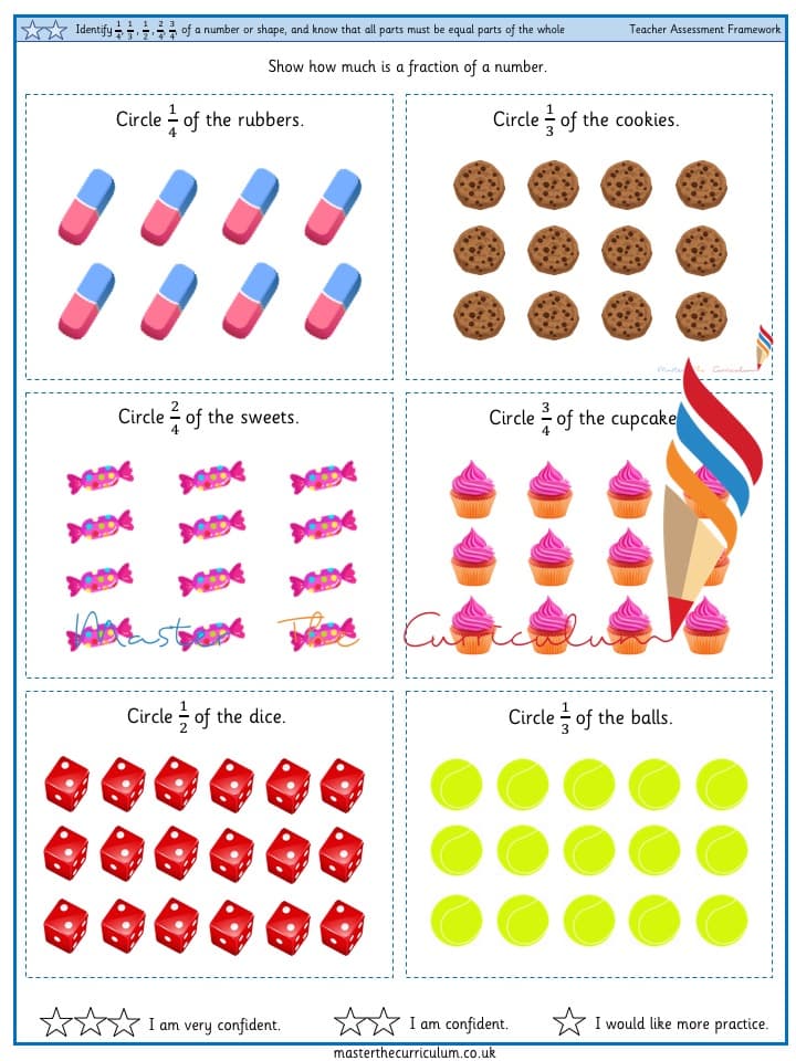 Cover of Identify fractions of a number or shape, and know that all parts must be equal parts of the whole