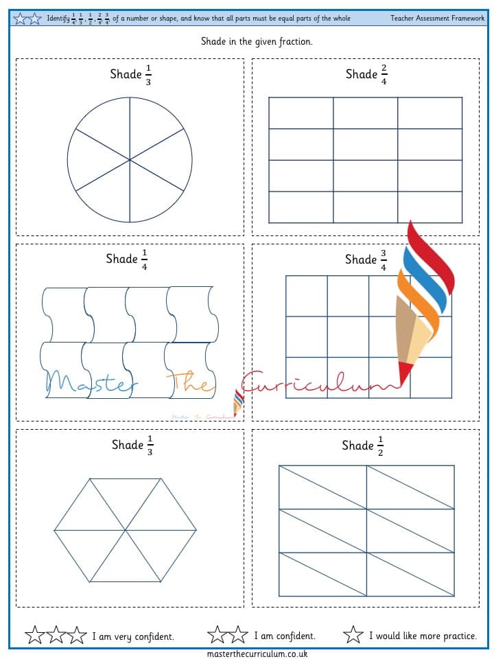 Cover of Identify fractions of a number or shape, and know that all parts must be equal parts of the whole