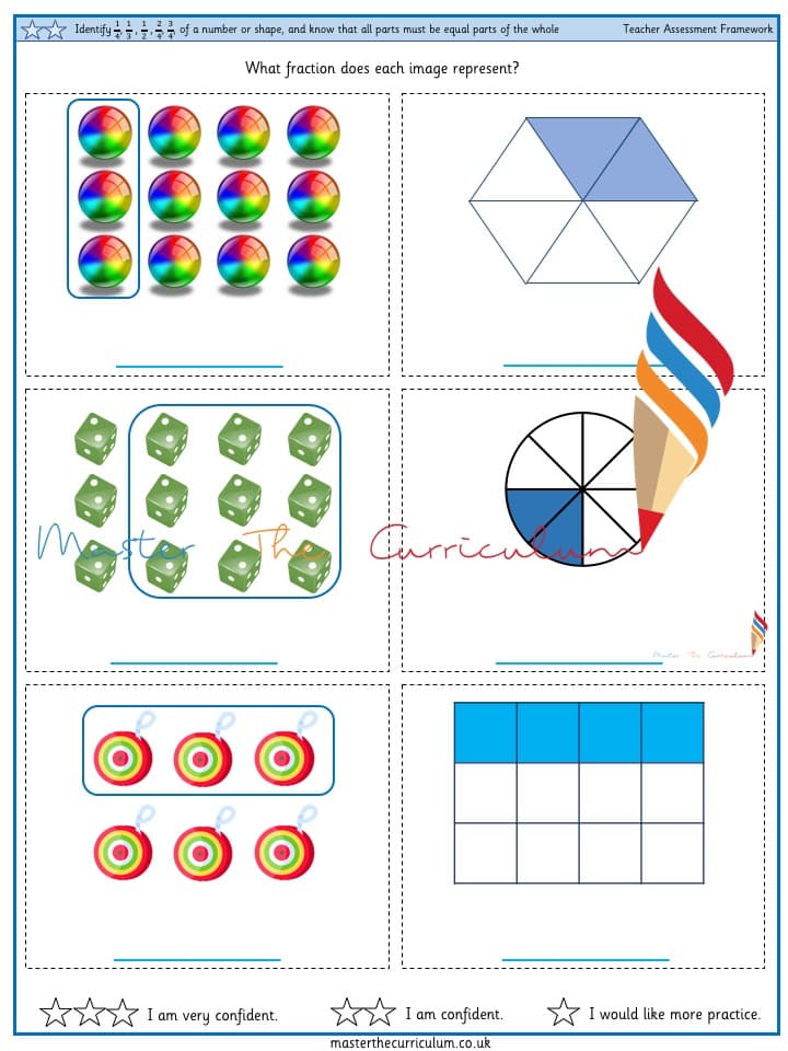 Cover of Identify fractions of a number or shape, and know that all parts must be equal parts of the whole