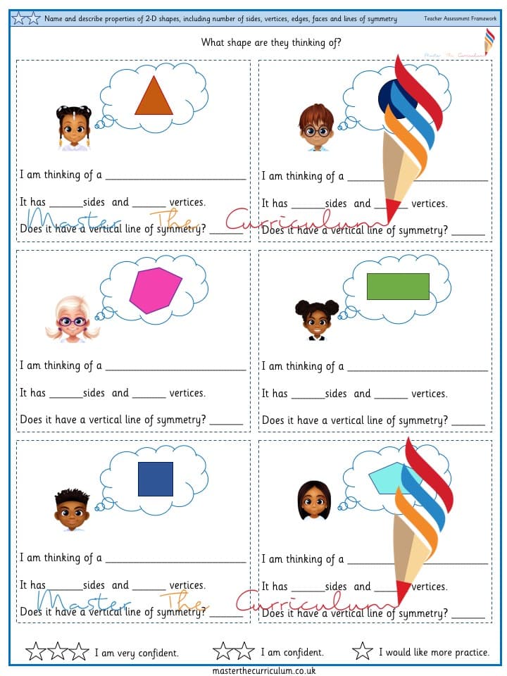 Cover of Name and describe properties of 2-D and 3-D shapes, including number of sides, vertices, edges, faces and lines of symmetry