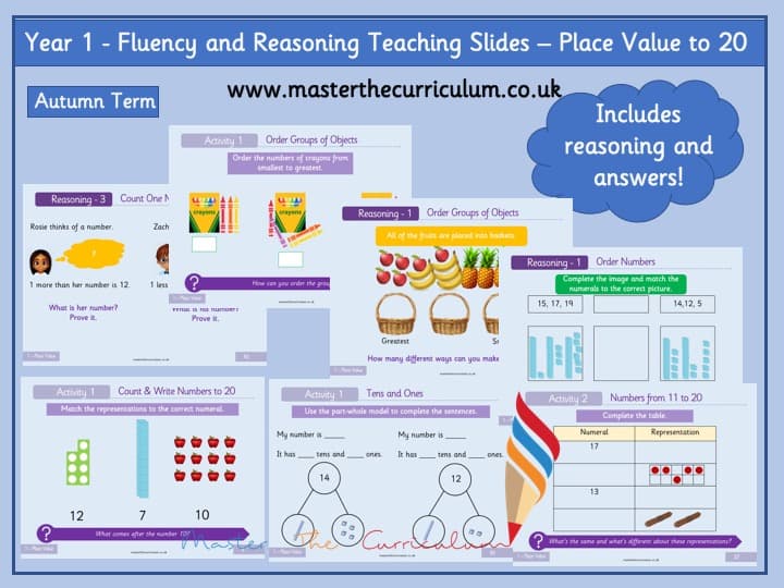 Cover of Year 1 – Editable Teaching Slides- Place Value to 20