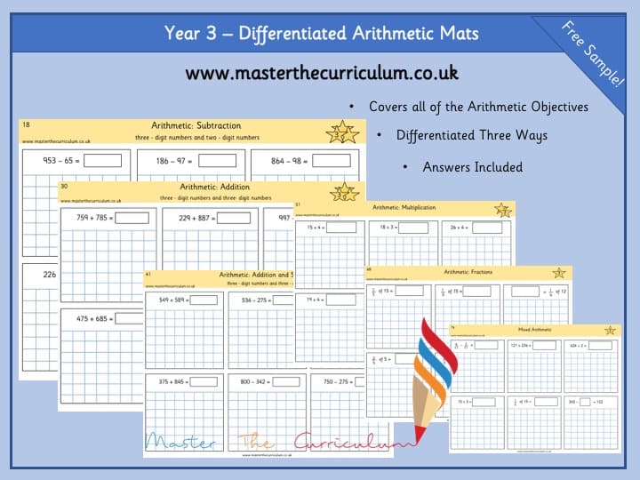 Cover of Year 3 – Arithmetic Mats- Sample