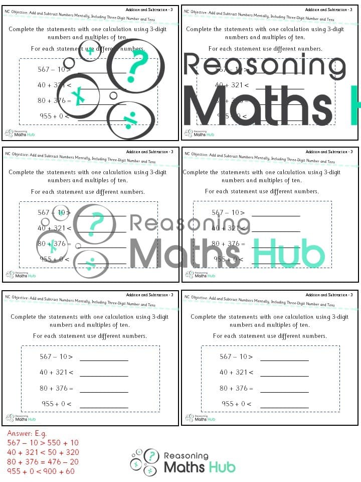 Cover of Add and subtract numbers mentally, including three-digit number and tens – year 3 reasoning