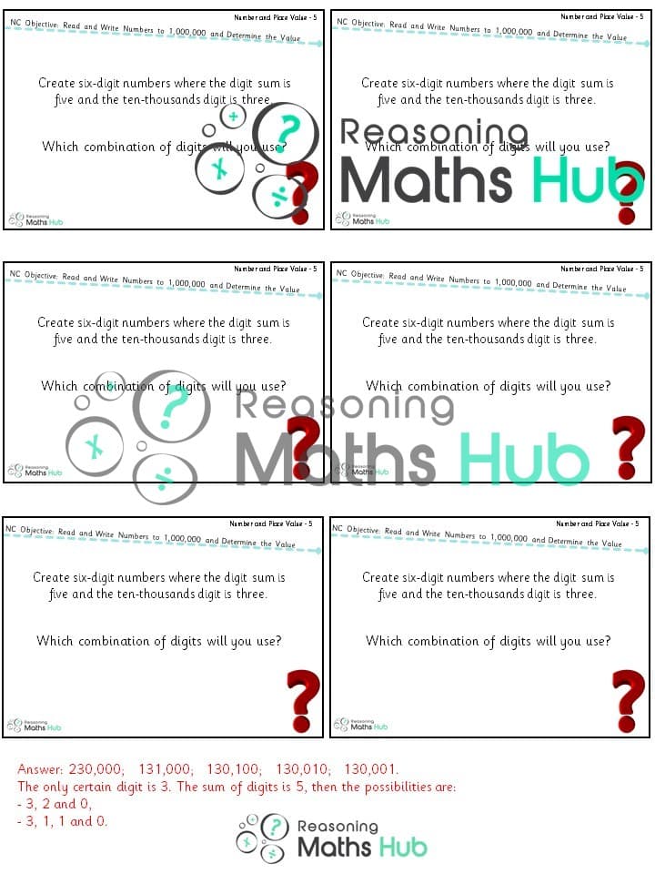 Cover of Read and write (3) numbers up to 1 million – yr 5 reasoning (2)