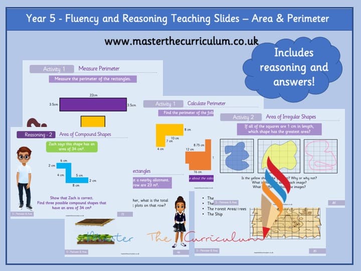 Cover of Year 5 Perimeter and Area Fluency & Reasoning Teaching Slides